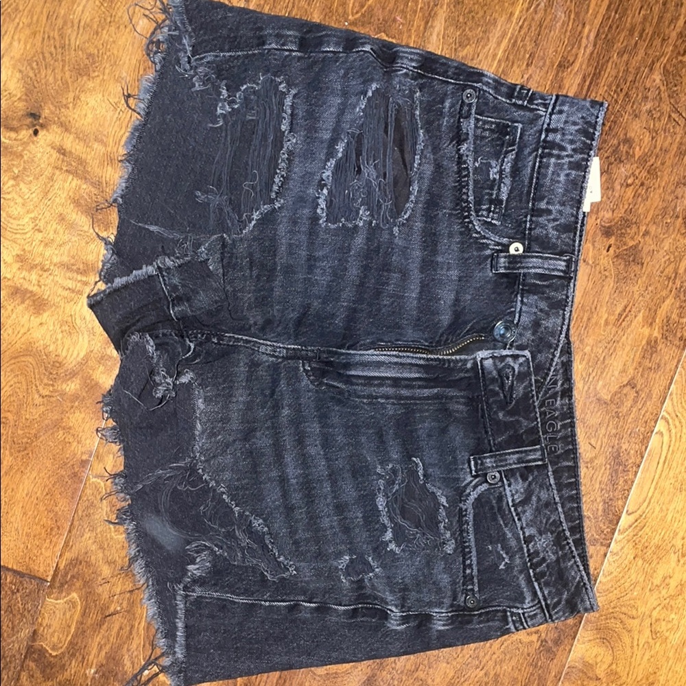 Distressed Black Denim Shorts